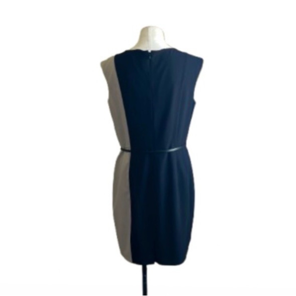 Calvin Klein Black and Cream Colorblock Belted Sheath Dress - Picture 9 of 12